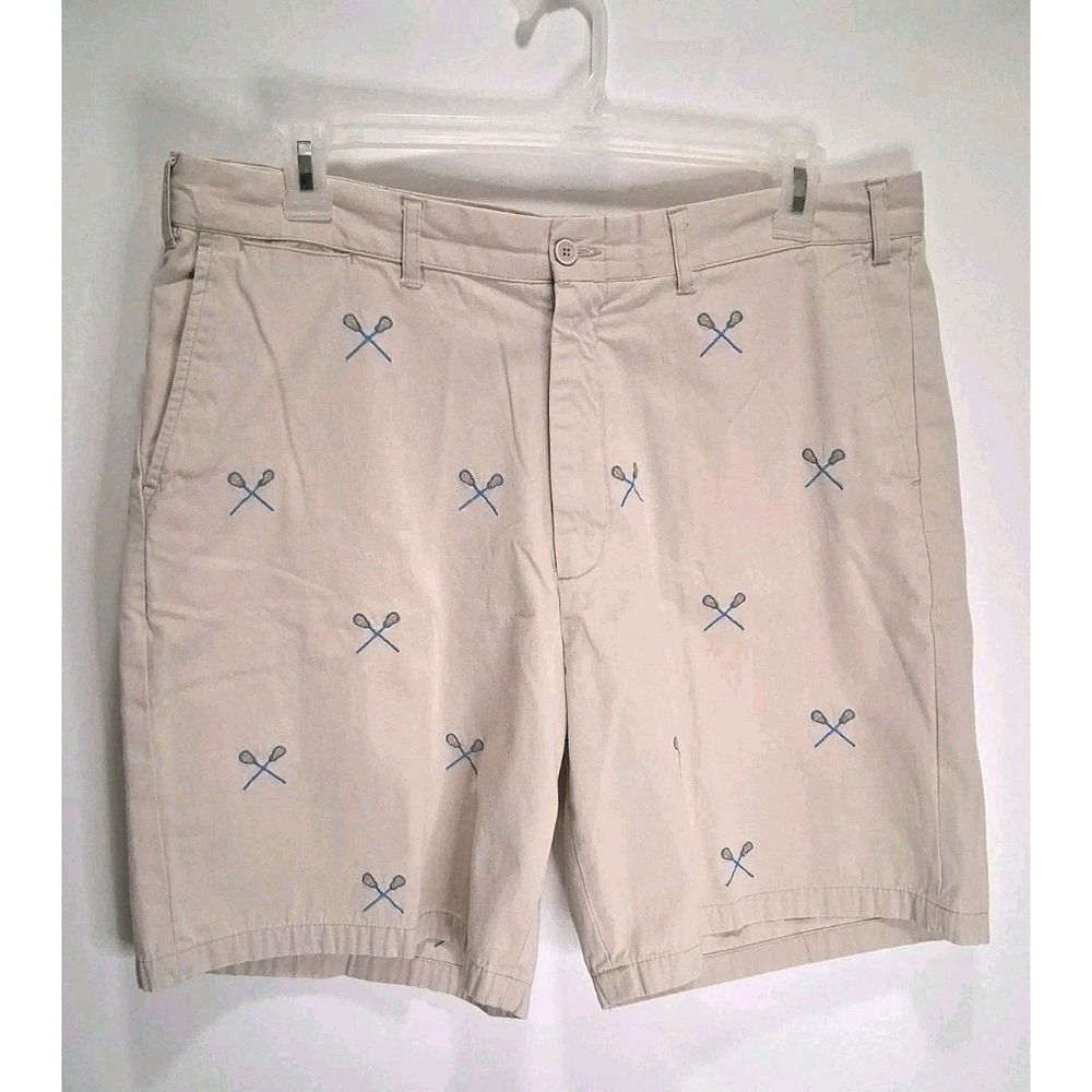Castaway Nantucket Island Mens Sz 40 Shorts Embroidered Lacrosse Racquets Cotton